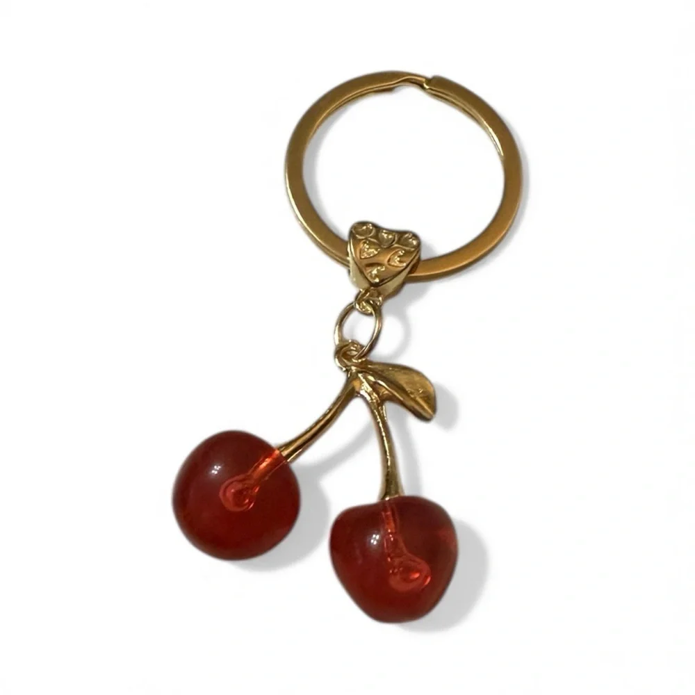 Cherry Keychain with Gold Hardware